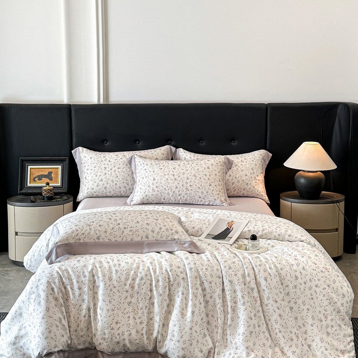 慕晨 2026新款大宽边高级简奢款凉感天丝莱赛尔数码印花丝滑丝绸四件套直播热款 花絮蔓