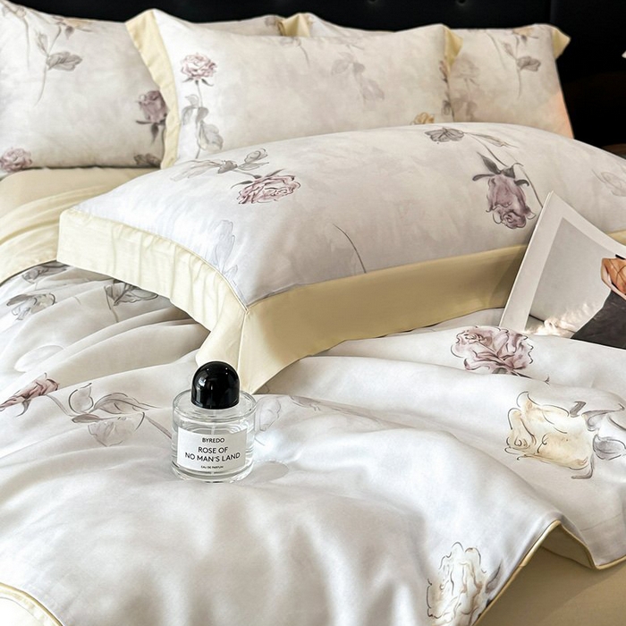 91家纺网 家纺一手货源 找家纺 慕晨 2026新款大宽边天丝莱赛尔数码印花夏被四件套高级简奢款丝滑丝绸直播热款 花道诗