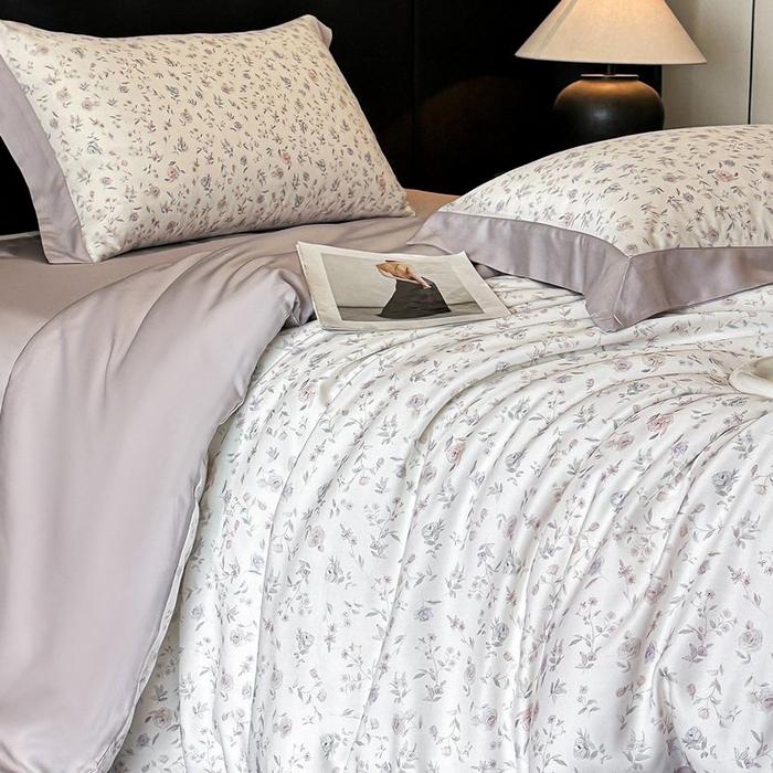 91家纺网 家纺一手货源 找家纺 慕晨 2026新款大宽边高级简奢款凉感天丝莱赛尔数码印花丝滑丝绸四件套直播热款 花絮蔓