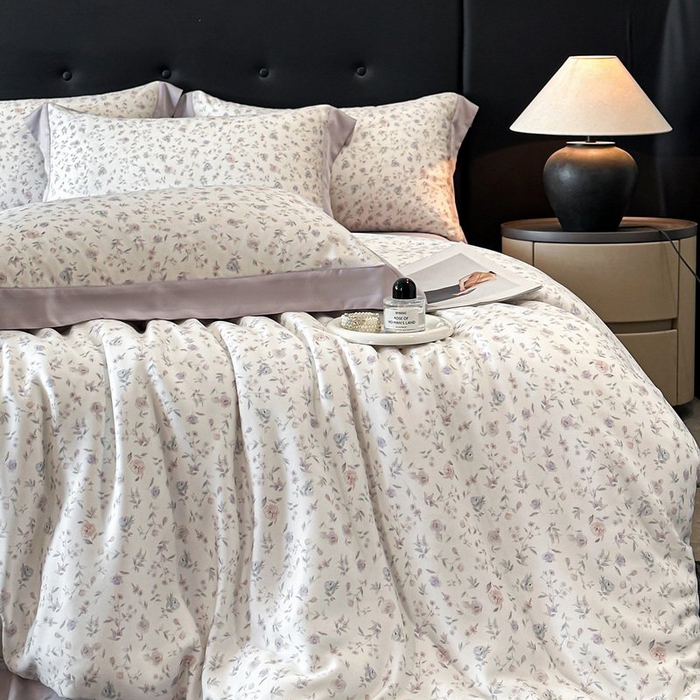 91家纺网 家纺一手货源 找家纺 慕晨 2026新款大宽边高级简奢款凉感天丝莱赛尔数码印花丝滑丝绸四件套直播热款 花絮蔓