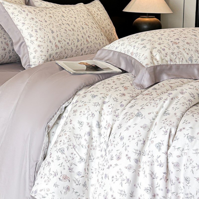 91家纺网 家纺一手货源 找家纺 慕晨 2026新款大宽边高级简奢款凉感天丝莱赛尔数码印花丝滑丝绸四件套直播热款 花絮蔓