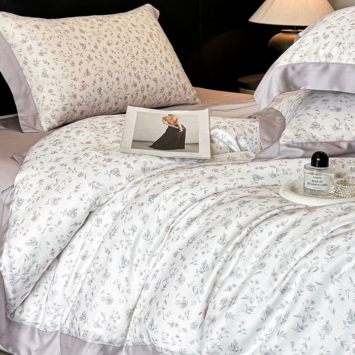 91家纺网 家纺一手货源 找家纺 慕晨 2026新款大宽边高级简奢款凉感天丝莱赛尔数码印花丝滑丝绸四件套直播热款 花絮蔓