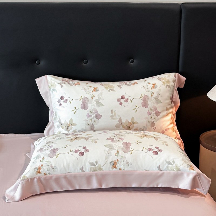 91家纺网 家纺一手货源 找家纺 慕晨 2026新款大宽边高级简奢款凉感天丝莱赛尔数码印花丝滑丝绸四件套直播热款 花颜