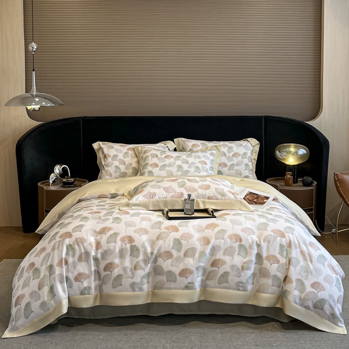 慕晨 2026新款大宽边高级简奢款凉感天丝莱赛尔数码印花丝滑丝绸四件套直播热款 林间蜜杏