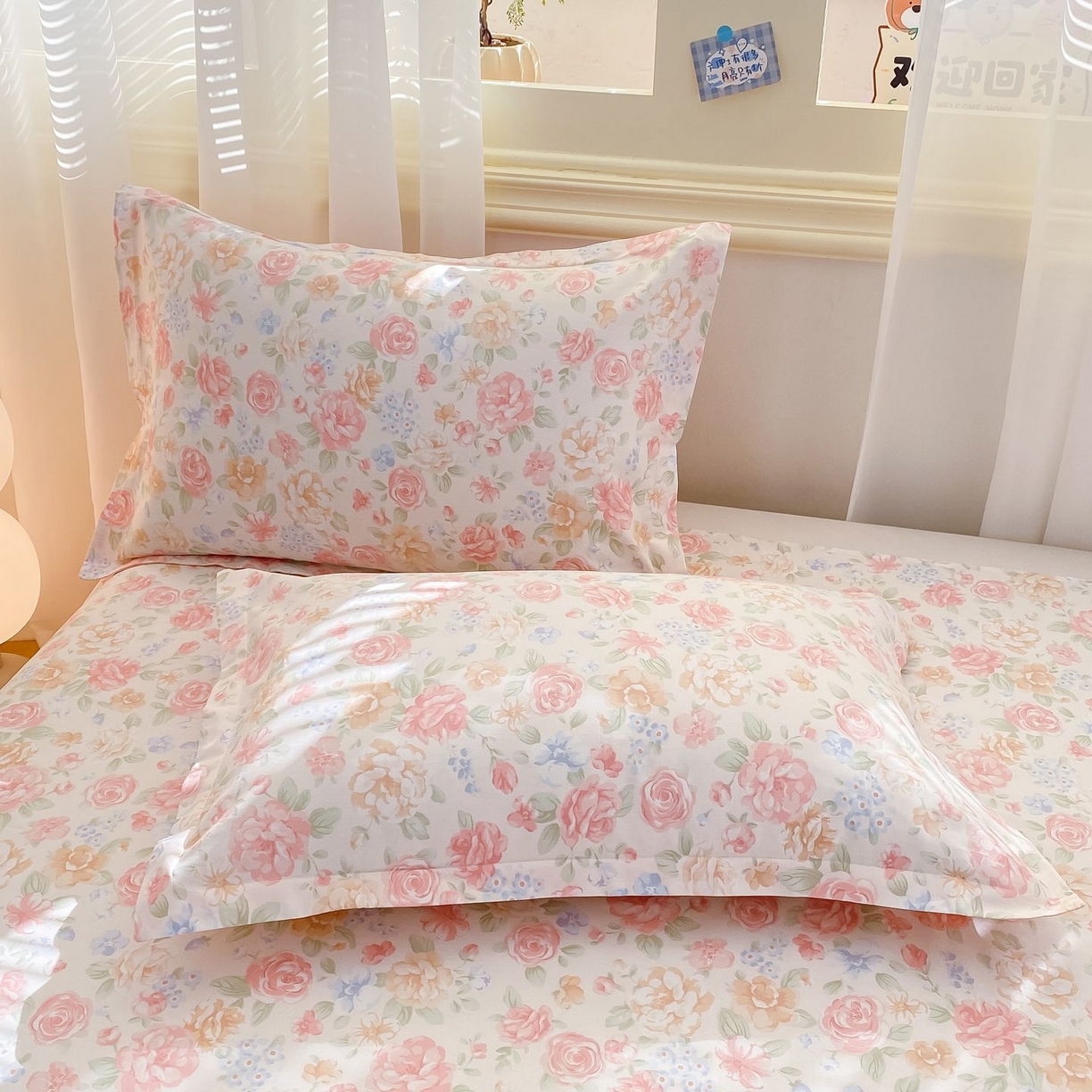 91家纺网 家纺一手货源 找家纺 女子家纺 2026新款全棉印花小清新系列-单床单 花恋