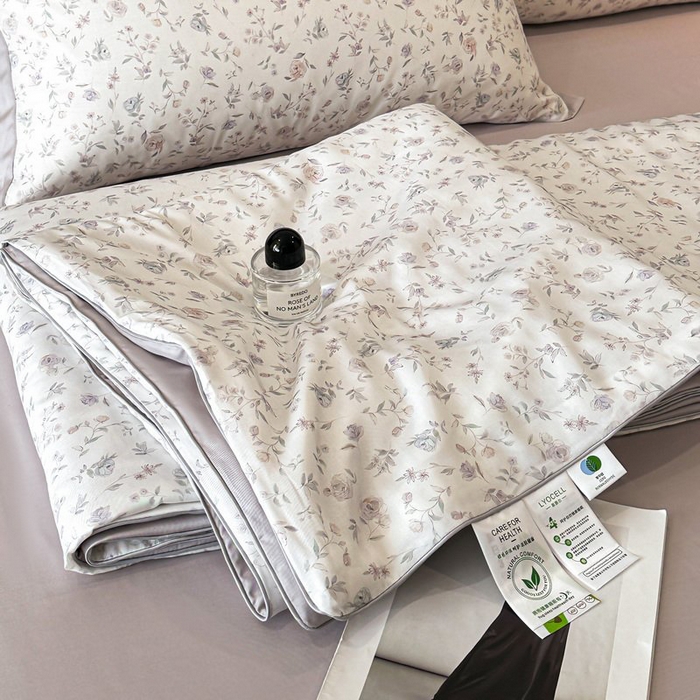 慕晨 2026新款大宽边天丝莱赛尔数码印花夏被四件套高级简奢款丝滑丝绸直播热款 花絮蔓