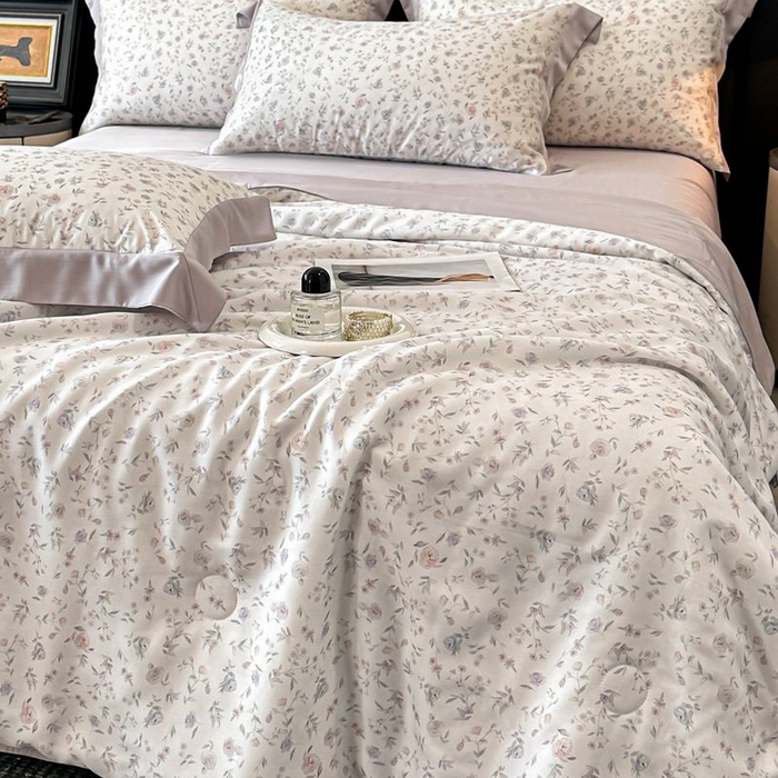 91家纺网 家纺一手货源 找家纺 慕晨 2026新款大宽边天丝莱赛尔数码印花夏被四件套高级简奢款丝滑丝绸直播热款 花絮蔓