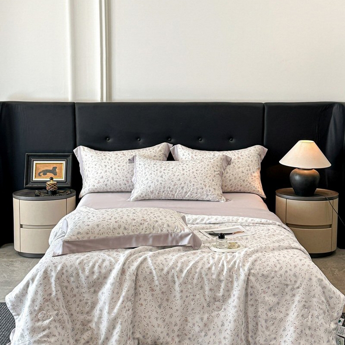 91家纺网 家纺一手货源 找家纺 慕晨 2026新款大宽边天丝莱赛尔数码印花夏被四件套高级简奢款丝滑丝绸直播热款 花絮蔓