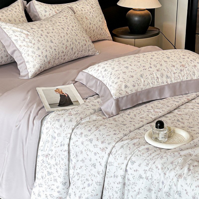 91家纺网 家纺一手货源 找家纺 慕晨 2026新款大宽边天丝莱赛尔数码印花夏被四件套高级简奢款丝滑丝绸直播热款 花絮蔓