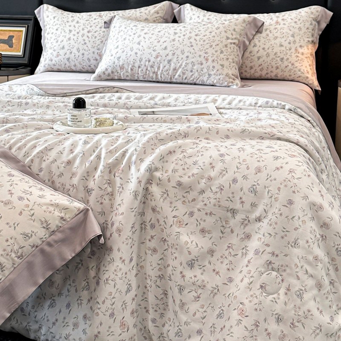 91家纺网 家纺一手货源 找家纺 慕晨 2026新款大宽边天丝莱赛尔数码印花夏被四件套高级简奢款丝滑丝绸直播热款 花絮蔓