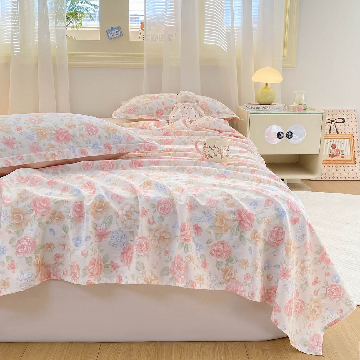 91家纺网 家纺一手货源 找家纺 女子家纺 2026新款全棉印花小清新系列-单床单 花恋