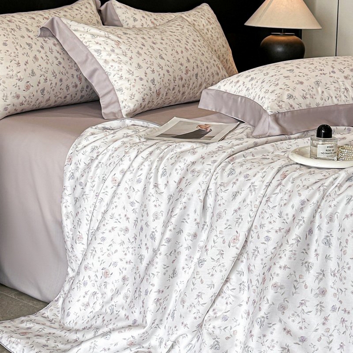 91家纺网 家纺一手货源 找家纺 慕晨 2026新款大宽边天丝莱赛尔数码印花夏被四件套高级简奢款丝滑丝绸直播热款 花絮蔓