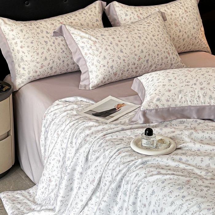 91家纺网 家纺一手货源 找家纺 慕晨 2026新款大宽边天丝莱赛尔数码印花夏被四件套高级简奢款丝滑丝绸直播热款 花絮蔓