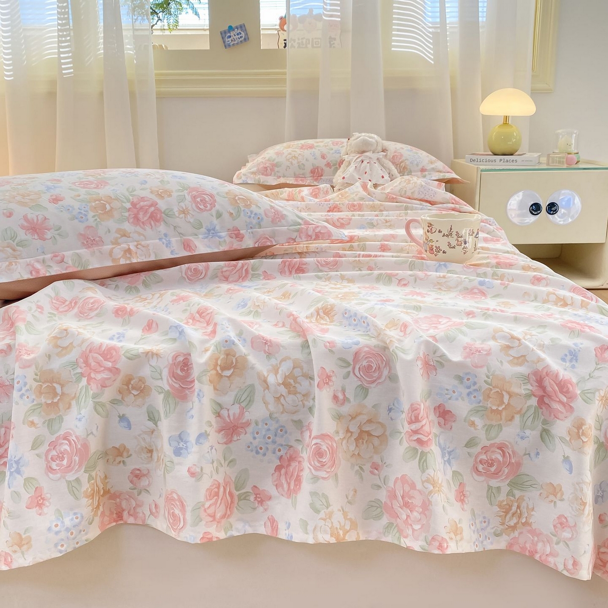 91家纺网 家纺一手货源 找家纺 女子家纺 2026新款全棉印花小清新系列-单床单 花恋