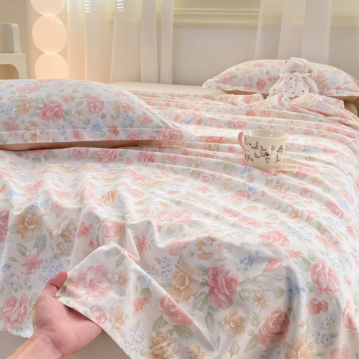 91家纺网 家纺一手货源 找家纺 女子家纺 2026新款全棉印花小清新系列-单床单 花恋