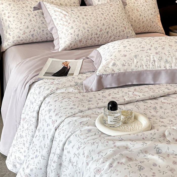 91家纺网 家纺一手货源 找家纺 慕晨 2026新款大宽边天丝莱赛尔数码印花夏被四件套高级简奢款丝滑丝绸直播热款 花絮蔓