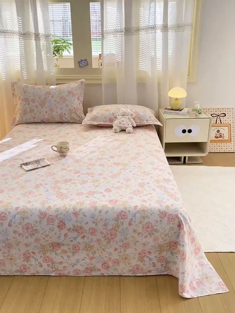 91家纺网 家纺一手货源 找家纺 女子家纺 2026新款全棉印花小清新系列-单床单 花恋