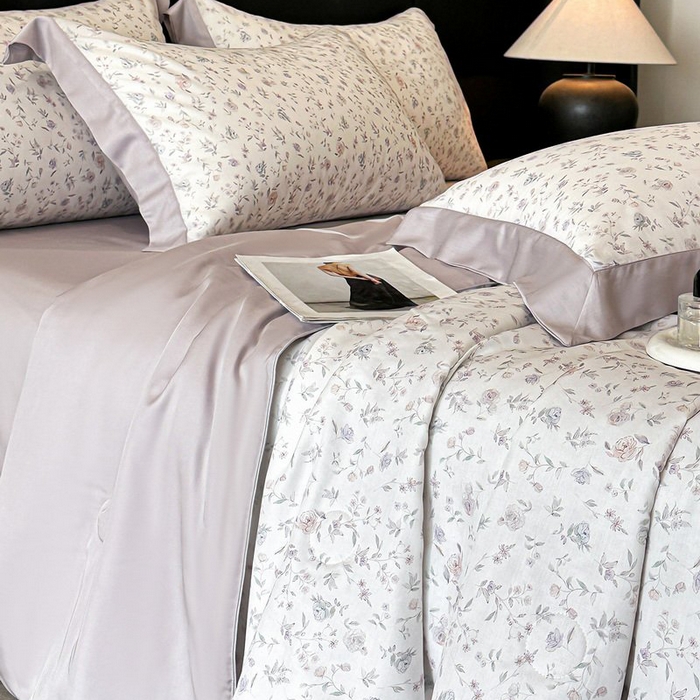 91家纺网 家纺一手货源 找家纺 慕晨 2026新款大宽边天丝莱赛尔数码印花夏被四件套高级简奢款丝滑丝绸直播热款 花絮蔓