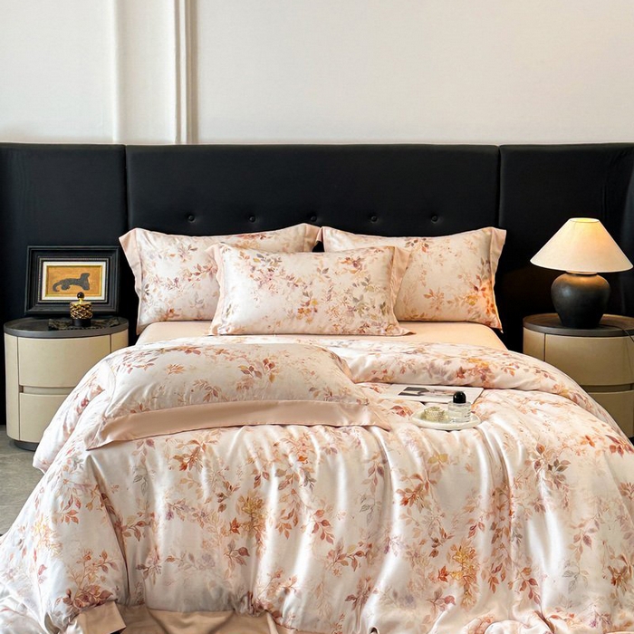 慕晨 2026新款大宽边高级简奢款凉感天丝莱赛尔数码印花丝滑丝绸四件套直播热款 菱花