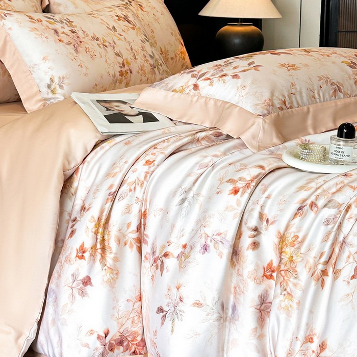 91家纺网 家纺一手货源 找家纺 慕晨 2026新款大宽边高级简奢款凉感天丝莱赛尔数码印花丝滑丝绸四件套直播热款 菱花