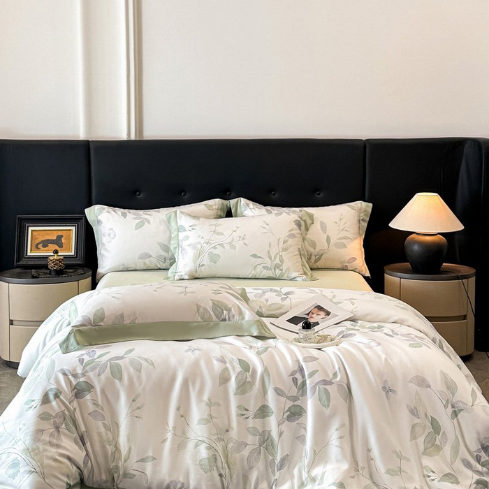 慕晨 2026新款大宽边高级简奢款凉感天丝莱赛尔数码印花丝滑丝绸四件套直播热款 柳语