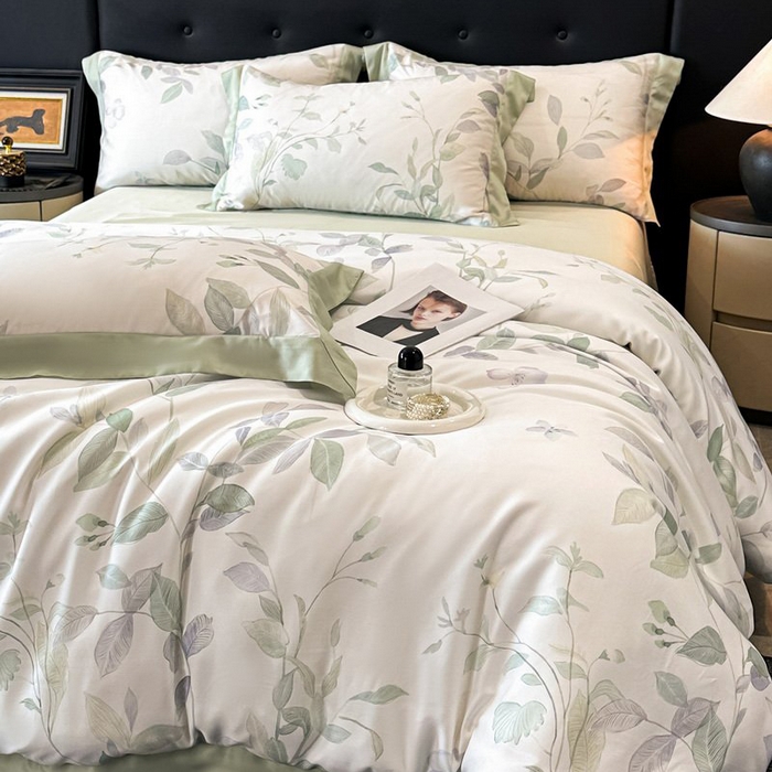 91家纺网 家纺一手货源 找家纺 慕晨 2026新款大宽边高级简奢款凉感天丝莱赛尔数码印花丝滑丝绸四件套直播热款 柳语