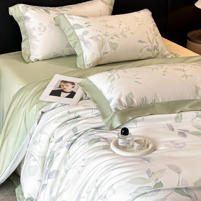 91家纺网 家纺一手货源 找家纺 慕晨 2026新款大宽边高级简奢款凉感天丝莱赛尔数码印花丝滑丝绸四件套直播热款 柳语