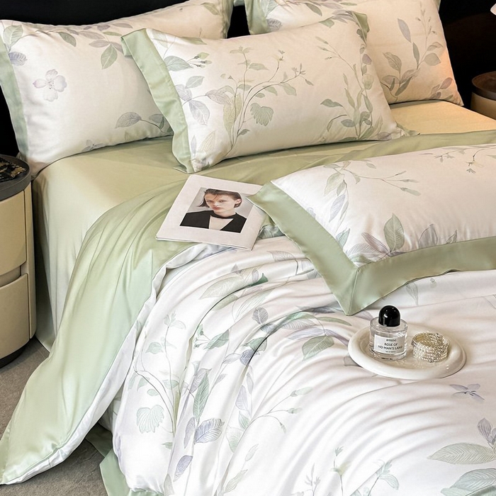 91家纺网 家纺一手货源 找家纺 慕晨 2026新款大宽边高级简奢款凉感天丝莱赛尔数码印花丝滑丝绸四件套直播热款 柳语