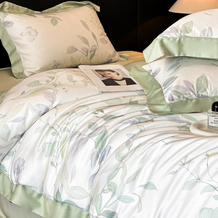 91家纺网 家纺一手货源 找家纺 慕晨 2026新款大宽边高级简奢款凉感天丝莱赛尔数码印花丝滑丝绸四件套直播热款 柳语