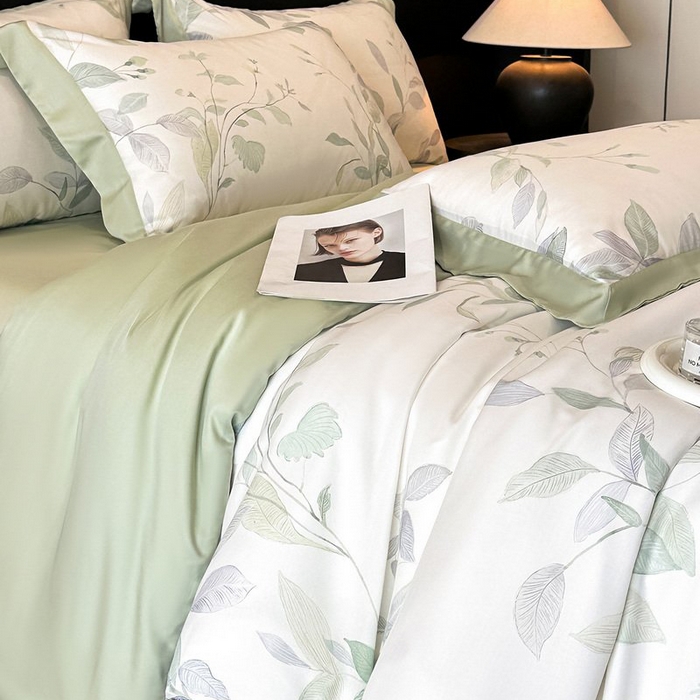 91家纺网 家纺一手货源 找家纺 慕晨 2026新款大宽边高级简奢款凉感天丝莱赛尔数码印花丝滑丝绸四件套直播热款 柳语