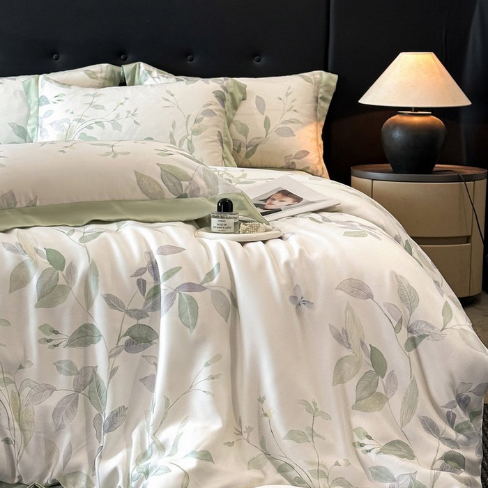 91家纺网 家纺一手货源 找家纺 慕晨 2026新款大宽边高级简奢款凉感天丝莱赛尔数码印花丝滑丝绸四件套直播热款 柳语