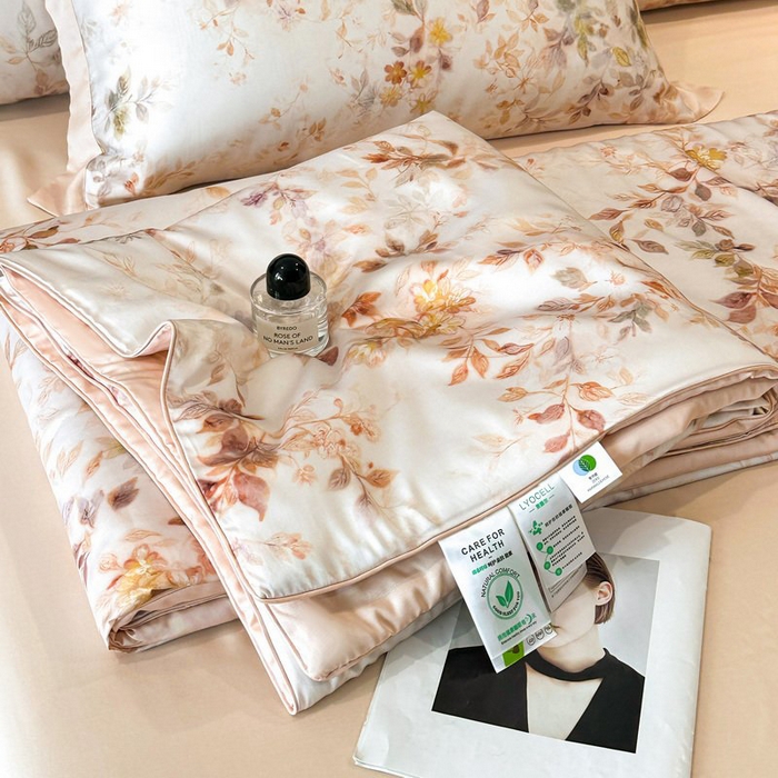 慕晨 2026新款大宽边天丝莱赛尔数码印花夏被四件套高级简奢款丝滑丝绸直播热款 菱花