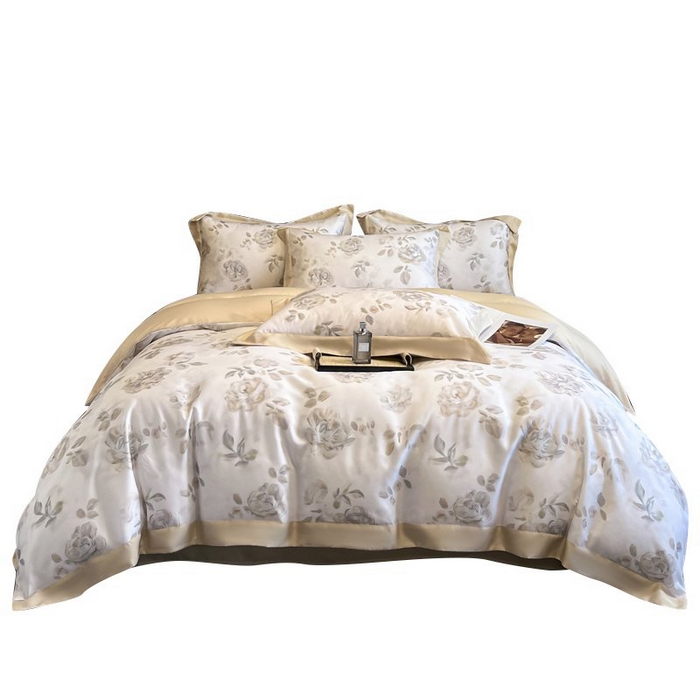 91家纺网 家纺一手货源 找家纺 慕晨 2026新款大宽边高级简奢款凉感天丝莱赛尔数码印花丝滑丝绸四件套直播热款 蔓艺