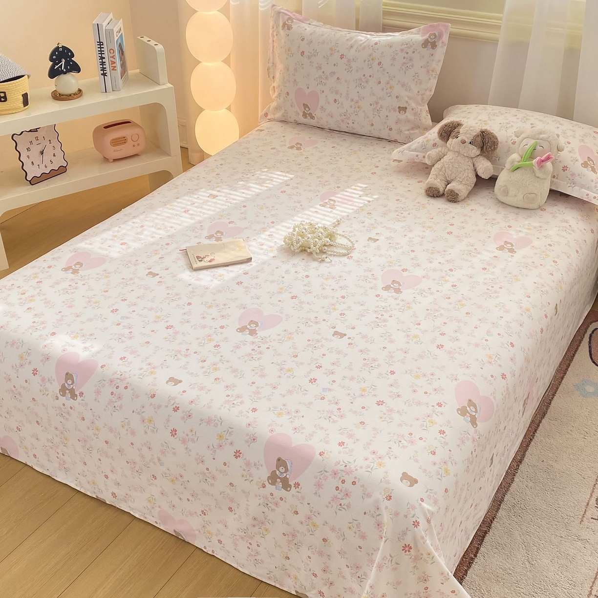 91家纺网 家纺一手货源 找家纺 女子家纺 2026新款全棉印花小清新系列-单床单 旧书折痕粉