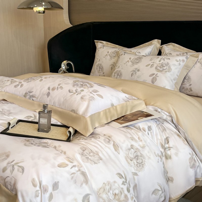 91家纺网 家纺一手货源 找家纺 慕晨 2026新款大宽边高级简奢款凉感天丝莱赛尔数码印花丝滑丝绸四件套直播热款 蔓艺