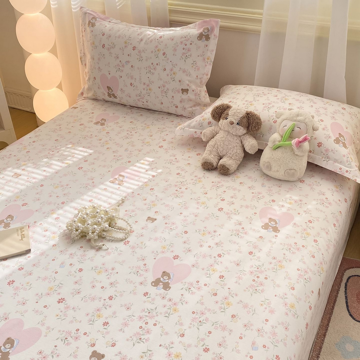 91家纺网 家纺一手货源 找家纺 女子家纺 2026新款全棉印花小清新系列-单床单 旧书折痕粉