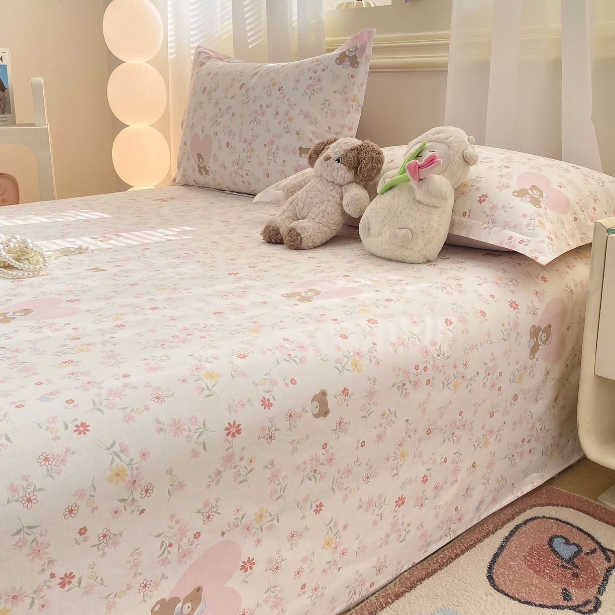 91家纺网 家纺一手货源 找家纺 女子家纺 2026新款全棉印花小清新系列-单床单 旧书折痕粉