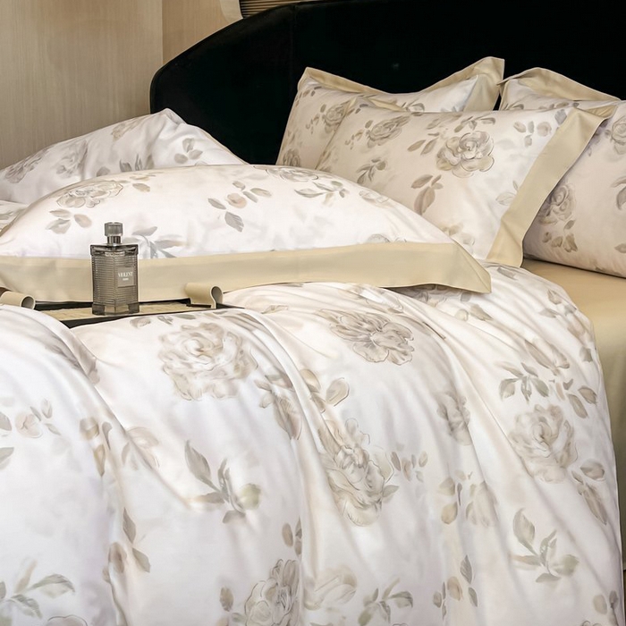 91家纺网 家纺一手货源 找家纺 慕晨 2026新款大宽边高级简奢款凉感天丝莱赛尔数码印花丝滑丝绸四件套直播热款 蔓艺