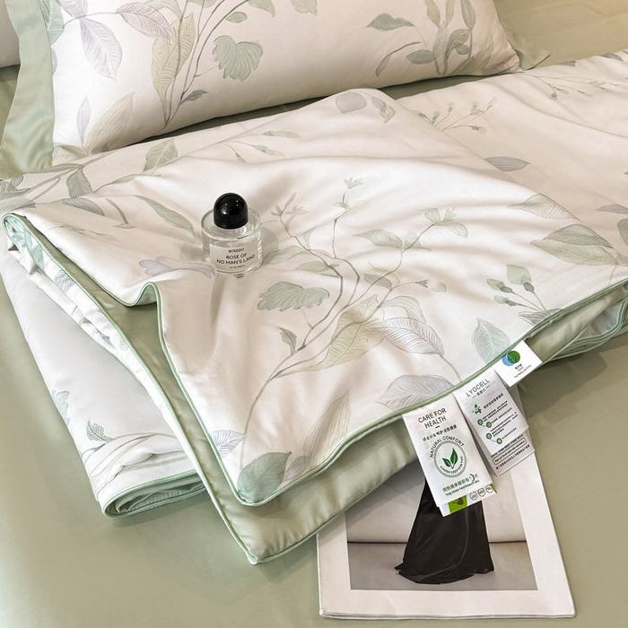 慕晨 2026新款大宽边天丝莱赛尔数码印花夏被四件套高级简奢款丝滑丝绸直播热款 柳语