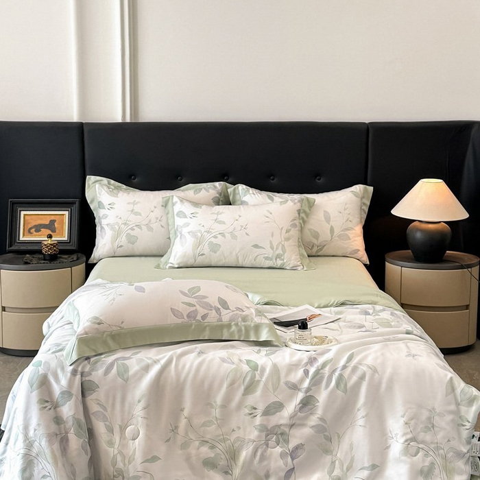 91家纺网 家纺一手货源 找家纺 慕晨 2026新款大宽边天丝莱赛尔数码印花夏被四件套高级简奢款丝滑丝绸直播热款 柳语