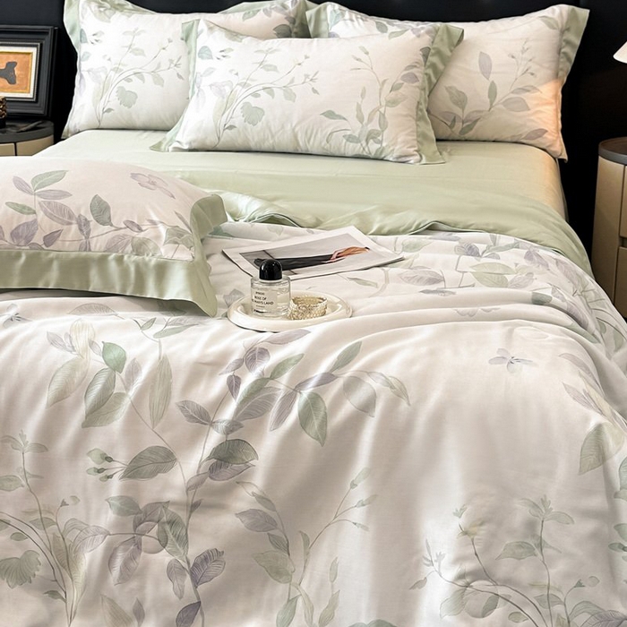 91家纺网 家纺一手货源 找家纺 慕晨 2026新款大宽边天丝莱赛尔数码印花夏被四件套高级简奢款丝滑丝绸直播热款 柳语