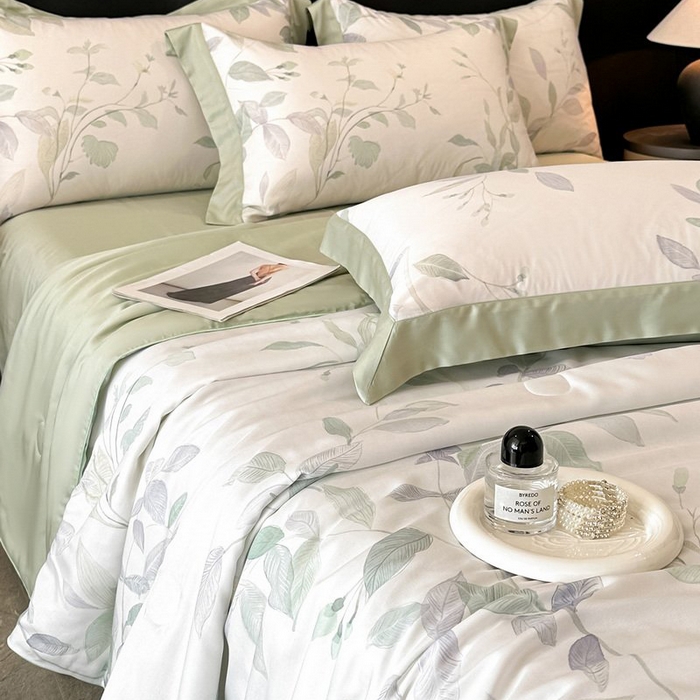 91家纺网 家纺一手货源 找家纺 慕晨 2026新款大宽边天丝莱赛尔数码印花夏被四件套高级简奢款丝滑丝绸直播热款 柳语