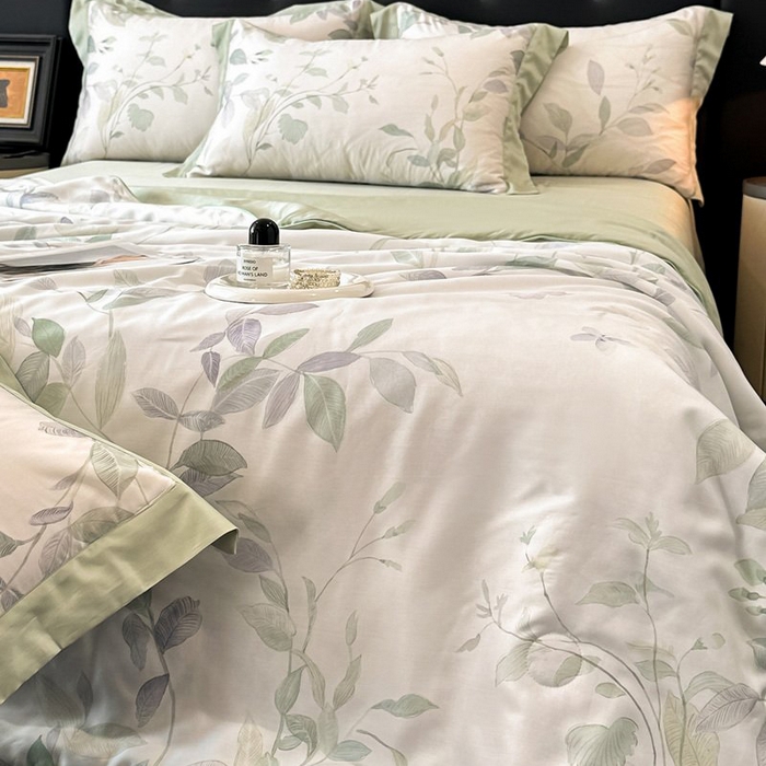 91家纺网 家纺一手货源 找家纺 慕晨 2026新款大宽边天丝莱赛尔数码印花夏被四件套高级简奢款丝滑丝绸直播热款 柳语