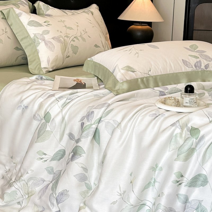 91家纺网 家纺一手货源 找家纺 慕晨 2026新款大宽边天丝莱赛尔数码印花夏被四件套高级简奢款丝滑丝绸直播热款 柳语