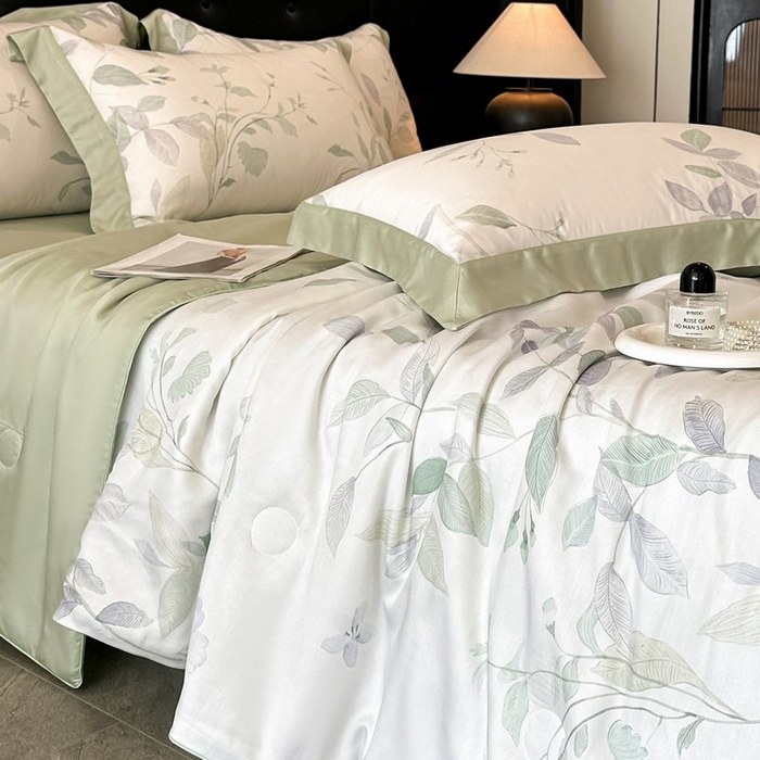 91家纺网 家纺一手货源 找家纺 慕晨 2026新款大宽边天丝莱赛尔数码印花夏被四件套高级简奢款丝滑丝绸直播热款 柳语