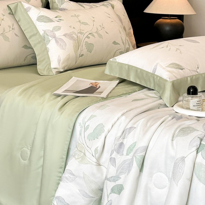 91家纺网 家纺一手货源 找家纺 慕晨 2026新款大宽边天丝莱赛尔数码印花夏被四件套高级简奢款丝滑丝绸直播热款 柳语