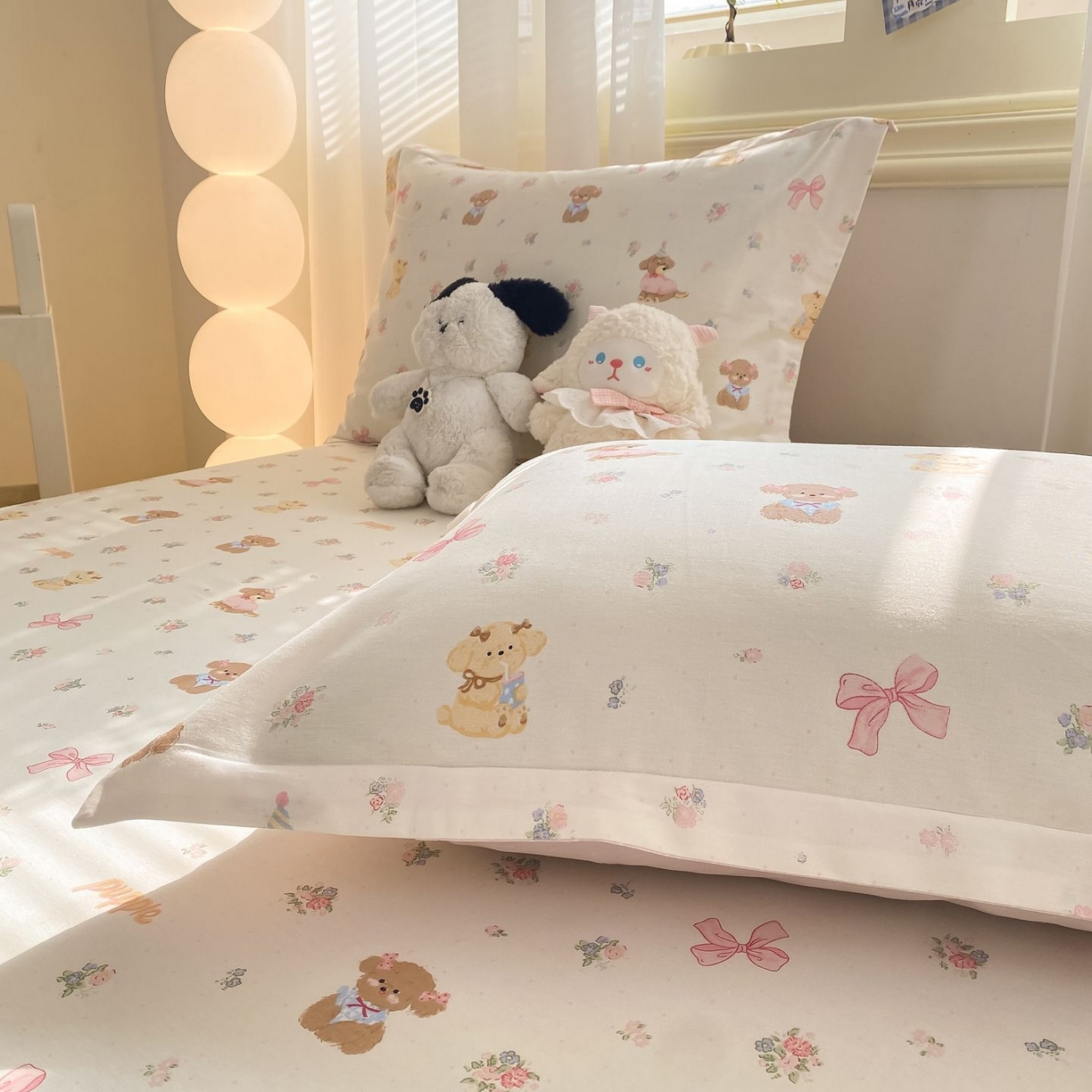 91家纺网 家纺一手货源 找家纺 女子家纺 2026新款全棉印花小清新系列-单床单 酷卡小狗