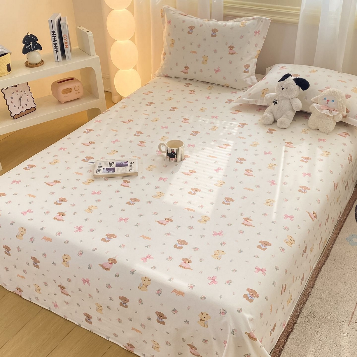 91家纺网 家纺一手货源 找家纺 女子家纺 2026新款全棉印花小清新系列-单床单 酷卡小狗