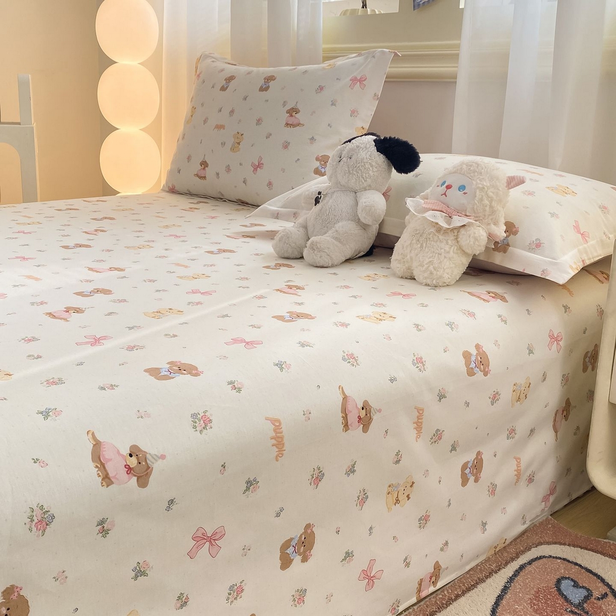 91家纺网 家纺一手货源 找家纺 女子家纺 2026新款全棉印花小清新系列-单床单 酷卡小狗