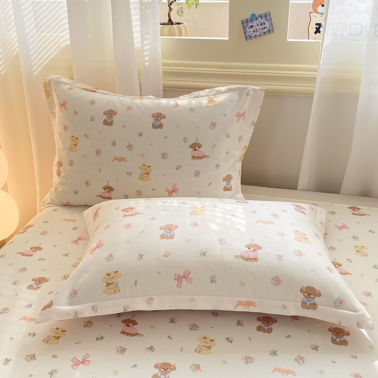 91家纺网 家纺一手货源 找家纺 女子家纺 2026新款全棉印花小清新系列-单床单 酷卡小狗